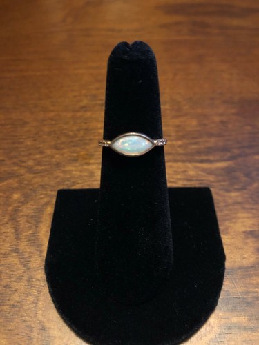 ROSE GOLD OPAL RING SET, Opal & Diamond Ring with Matching Curved Band, 14k Gold - Picture 6 of 10