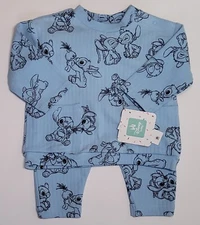 Disney Baby Boy Stitch Blue 2 Piece Ribbed Top & Pants Outfit Size 3-6 Months