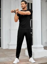 Men Short Sets Outfits Short Sleeve Muscle Tee Pants Summer 2 Piece Tracksuit