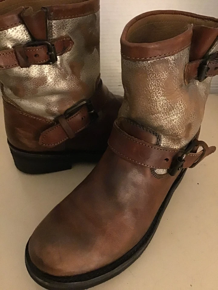 Fresno Mujer Castaño Marrón Cuero Envejecido Moto Botas Talla 7.5 Euro 38.5 Foto 3 de 4