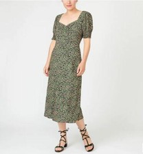 New J Crew Black Green Pink Floral Sweetheart Neck Smocked Sleeve Midi Dress 2 4