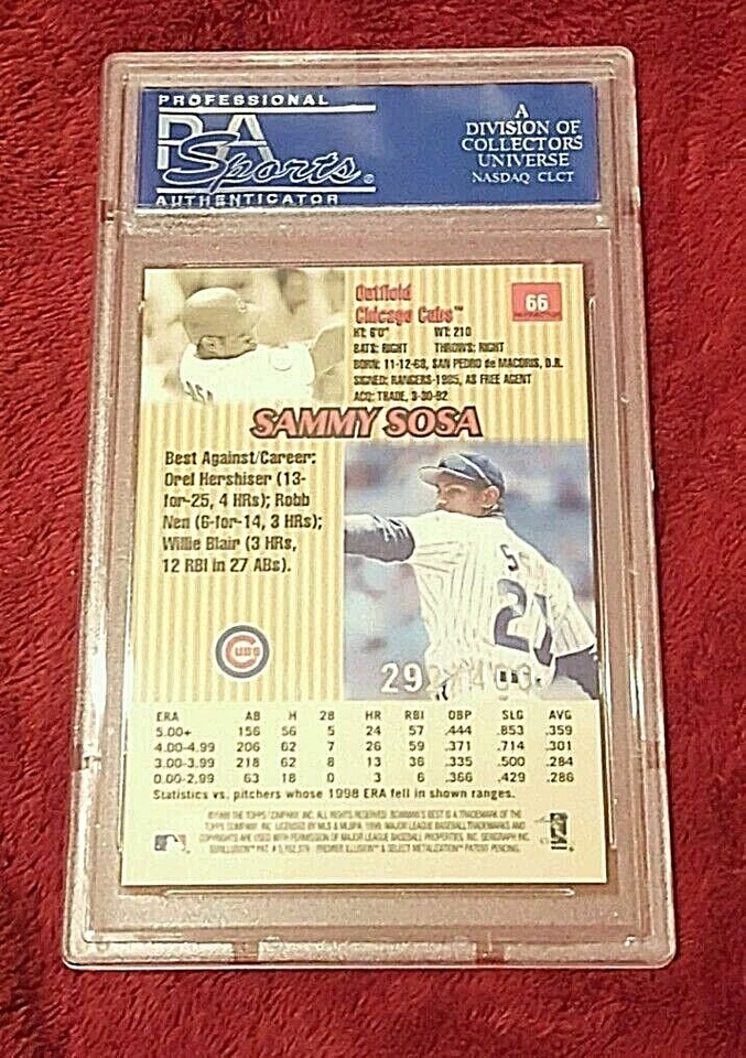 SAMMY SOSA 1999 BOWMAN'S BEST Serial #D/400 REFRACTOR FOIL PSA 10 🔥SWEET POP 3 - Imagem 3 de 3