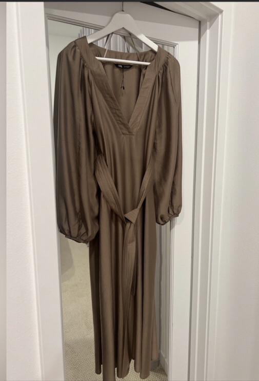 midi dress with belt zara ZARA WOMAN NWT SS26 STRIPED MIDI DRESS WITH BELT NAVY WHITE SHIRT 5029/252/043