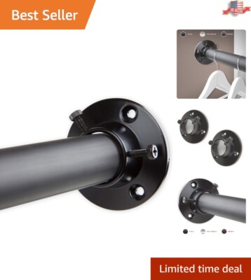 Versatile 1'' Tension Mounted Closet Rod and Sockets, Adjustable 28-48'', Black