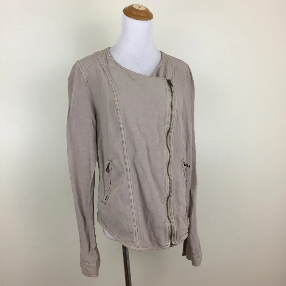 LUCKY BRAND Stone Asymmetric Zip Front Linen Blend Jacket Womens sz Medium - Image 4 of 4
