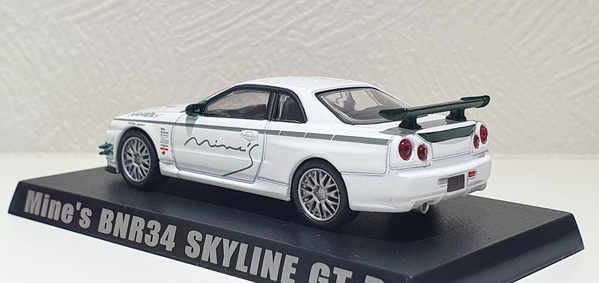 Mine's BNR34 SKYLINE GT-R 1999 ホワイト 1/64 1/64 Aoshima Option Nissan MINE'S BNR34 SKYLINE GT-R R34