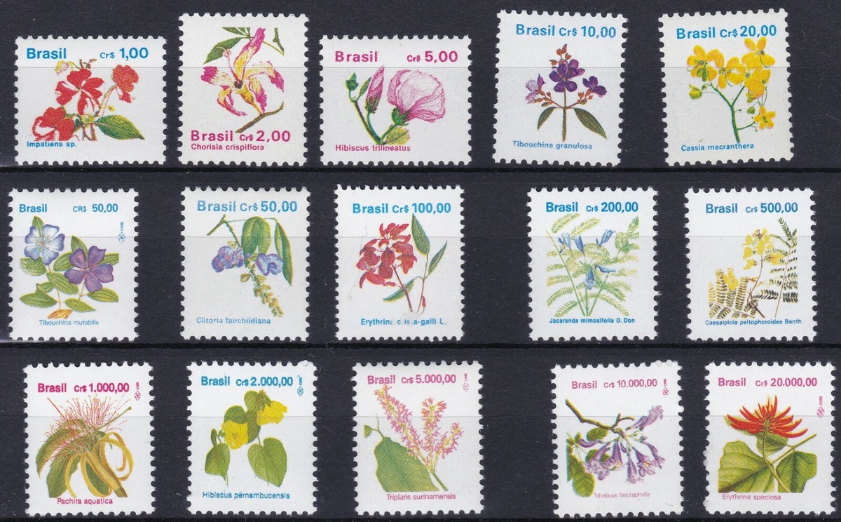 Brazil 1989 1990 1991 1992 1993 FLOWERS Complete Sc-2259-73
