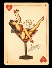 1 x modern playing card Sailor Jerry Tattoo woman in glass - 5 of Hearts R088