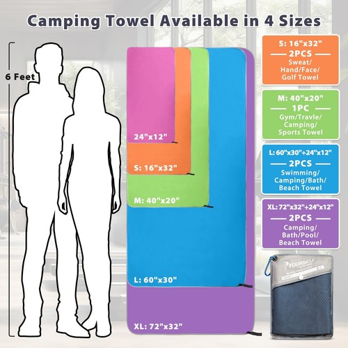 2 Pack Microfiber Camping Towel Quick Dry Towel Soft Absorbent Compact Travel... - Picture 2 of 7