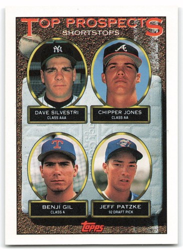 Dave Silvestri, Chipper Jones, Benji Gil, Jeff Patzke Top Prospects #529 1993 Topps Gold card