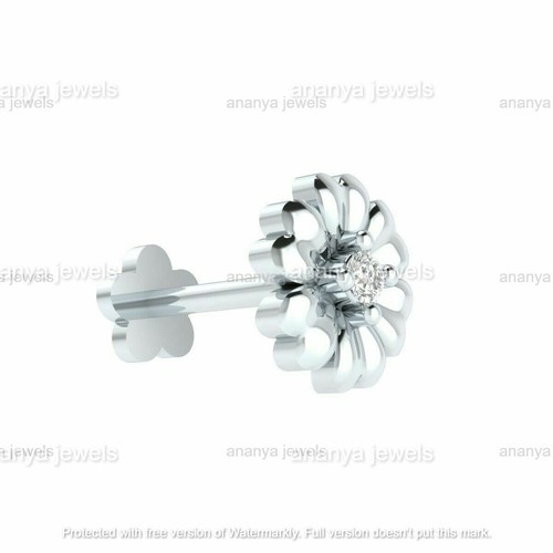 Natural Diamond Heart Flower Body Nose Pin Lip Labret Piercing Ring Stud Screw - Picture 3 of 8