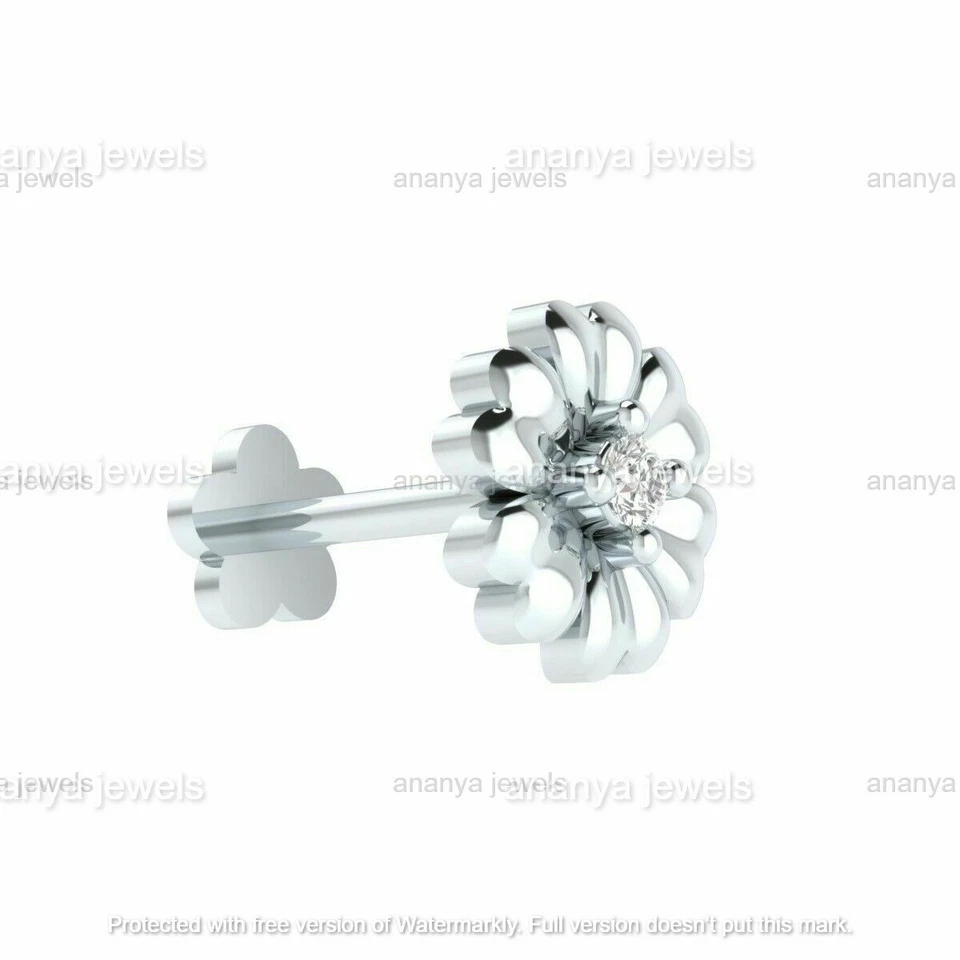 Diamante Natural Corazón Flor Cuerpo Nariz Pin Labio Labret Piercing Anillo Tornillo Foto 3 de 4