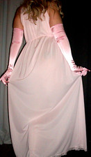 Vtg Pink Blue Long Full Bust Nylon Nightgown M