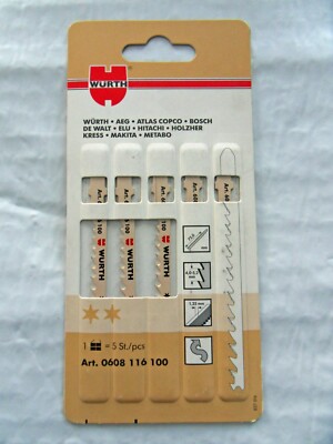 10 New Wurth 3'' x 7TPI T-Shank Jig Saw Blades 0608 116 100 Free US Shipping
