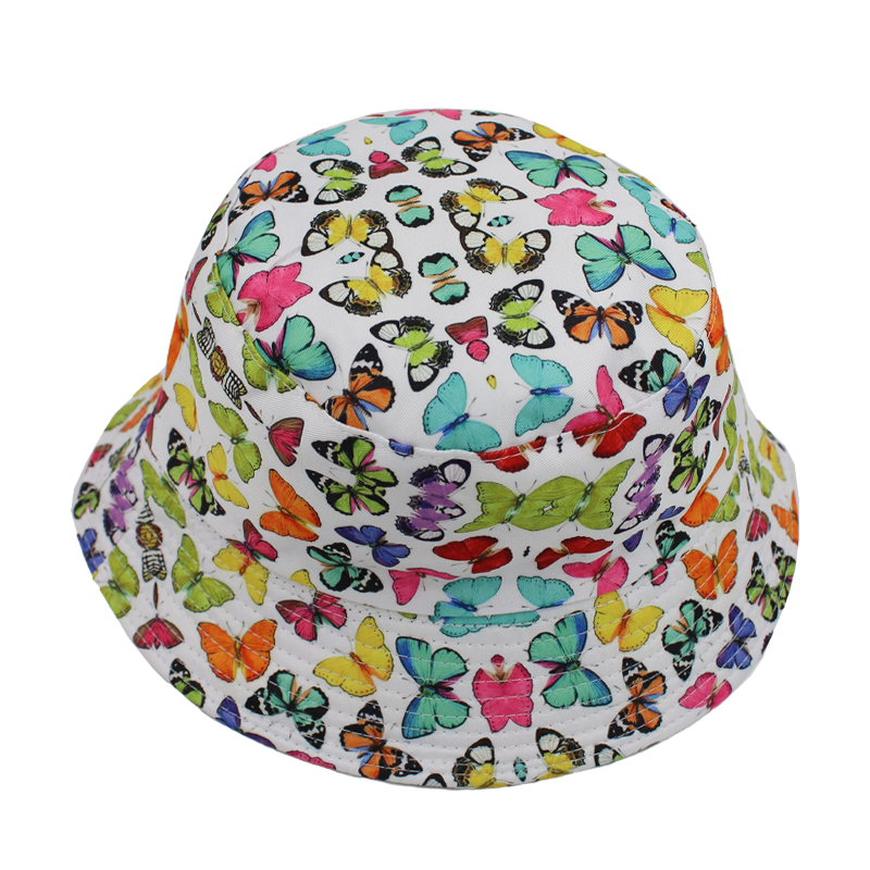 Butterfly Bucket Hat Summer Couple Striped Cotton Silk Unisex-image