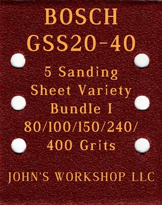 BOSCH GSS20-40 - 80/100/150/240/400 Grits - 5 Sandpaper Variety Bundle I