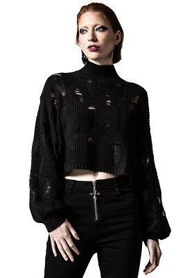 Killstar Gothic Goth Punk Crop Pullover Strickpullover - Shred It