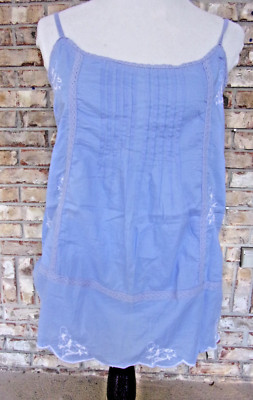 DUNNES  SZ 12 BUST 38'' BLUE CAMISOLE  EMBROIDERED COTTON BLEND TOP NWT