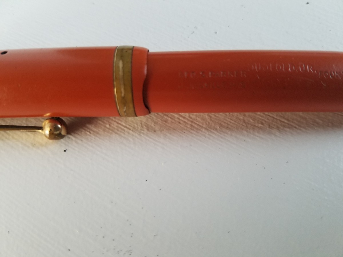 Antique Vintage PARKER DUOFOLD JR. LUCKY CURVE FOUNTAIN PEN ORANGE
