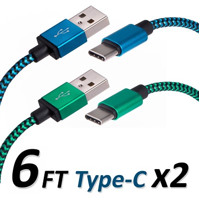 6 FT Type C USB Charger Data Cable For Android Device Type-C High Quality 2 Sets