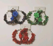 Earrings Ladies Fashion Jewelry 3 Pair Hoops With Colored Faux Flowers  Petals