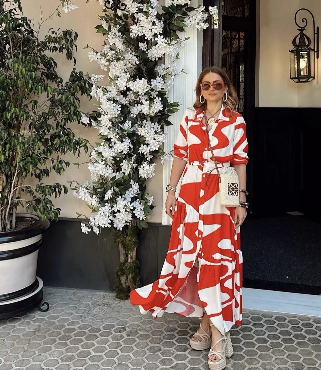 ZARA NWT WOMAN SS24 PRINTED DRESS ZW COLLECTION RED / WHITE