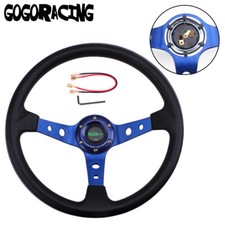Blue 14inch Universal Aluminum Racing Steering Wheel Drifting Deep Dish 6 Bolt