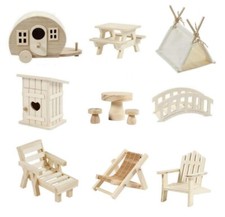 Wichtelmöbel Brücke Camping-Wagen Wohnwagen Zelt Klo Holz Möbel für Wichtel ua.