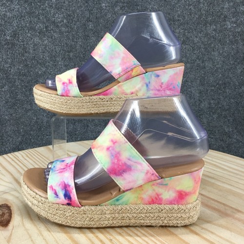 Bamboo Sandals Womens 6.5 Wedge Espadrille Fatal Tie Die Multicolor Slip On - Picture 2 of 16