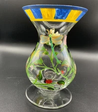 Lenox Butterfly Meadow Dragonfly Ladybug FlowerHand Painted Glass Vase 6” Signed
