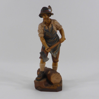 Holzfigur Holzhacker Holzschnitzerei Edgar Schwer Oberammergau bemalt 30 cm (73)