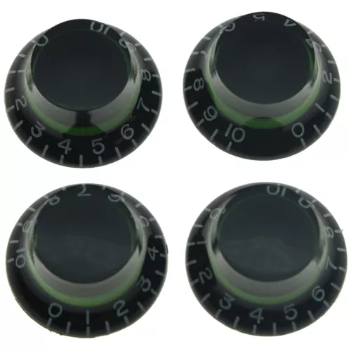 Set of 4 Guitar Custom Bell Knobs Top Hat Knobs Black W/ Green For Les Paul