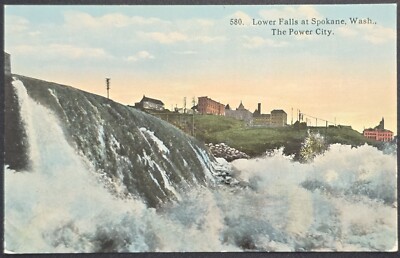 Spokane WA Lower Falls Power City Early 1900s Vintage Postcard