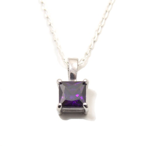 Pendant with Chain Diamond Unique 1ct Amethyst Princess Cut 9ct Gold - Picture 12 of 13
