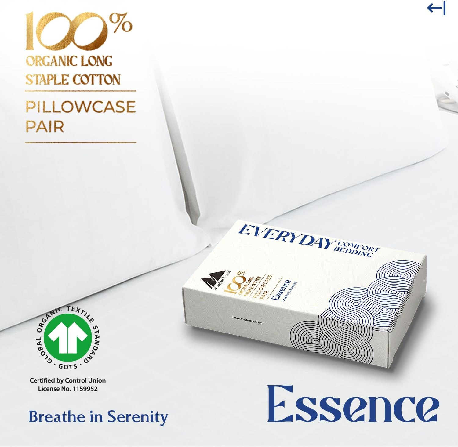 Mayfair Linen 100% Organic Cotton Percale Pillow Cases Standard/Queen Size Set o