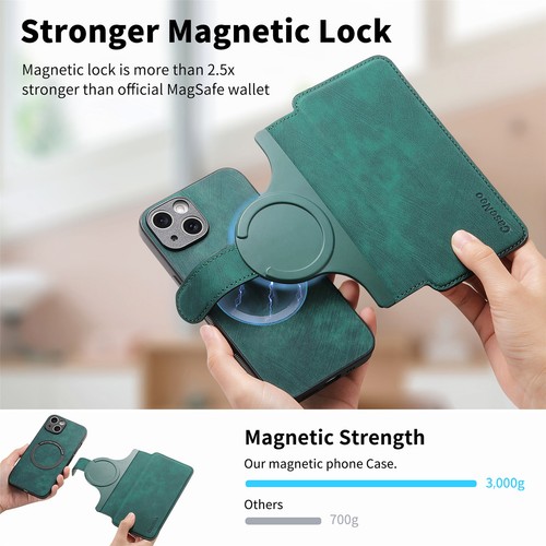 For iPhone 15 14 13 12 Vintage Magsafe RFID Blocking Leather Wallet Flip Case - Picture 28 of 84
