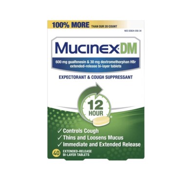 Mucinex DM 12hr 600mg Expectorant Cough Suppressant 40 Tabs ~ {Exp:10/2027+}