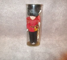 60s Vtg British Royal Guard Toy Soldier Doll Officer Flag Blinking Eyes Sword 8"