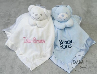SOFT TOUCH Personalised teddy bear comforter, Baby girl/boy gift, Comfort blanket