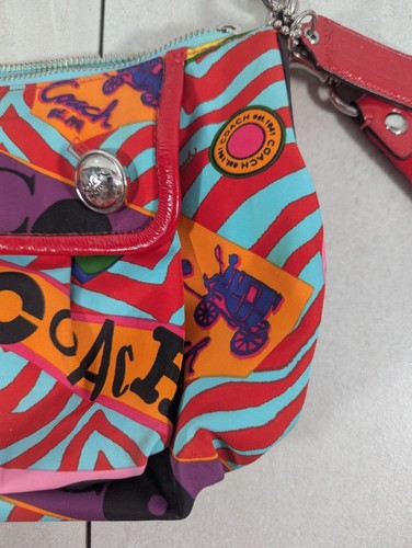 Coach Poppy Small Boho Purse In Zebra Graffiti C0973-13823 Double Red Straps - Picture 4 of 24