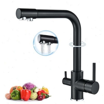 3-Wege Reinem Wasser Küchenarmatur 360° Wasserfilter Wasserhahn Trinkbar Schwarz