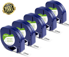 5× DYMO LetraTag 91330 Label Tape Refill 12mm Black on White for LT-100H/100T