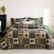 - Rustic Quilt Set, Cabin Lodge Christmas Bear Moose Deer Wildlife Western Patch