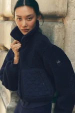 AIo Yoga Sherpa Edge Bomber Jacket Quilted Patches Cropped Women's Winter Coats