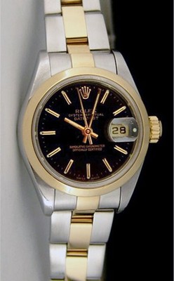 Rolex Lady-Datejust Yellow Gold & Steel Black 79163 Oyster - Pre-owned
