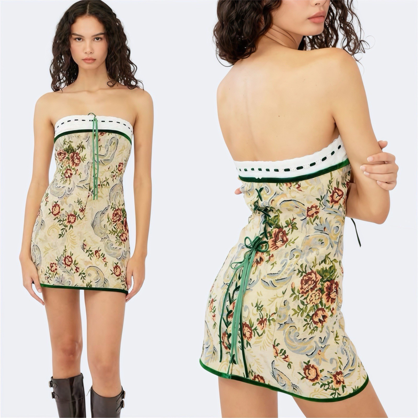 With Jean Sabrin Mini Dress Tabi Print XS / AU 6 / US 2 Corset Coquette Bodycon