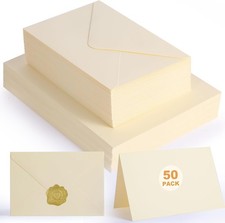 50 PACK Cream Blank Cards and Envelopes 4x6 Inch, Note Greeting Cards, Folded Iv