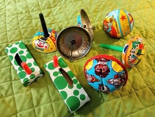 Vtg Noise Makers Lot of 8 Tin Litho Metal Rattles Noisemakers New Year's Eve