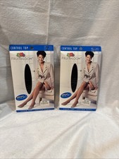 2 Pair New Old Stock Fruit of The Loom Control Top Pantyhose Black Size B