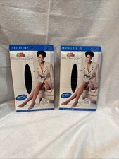 2 Pair New Old Stock Fruit of The Loom Control Top Pantyhose Black Size B